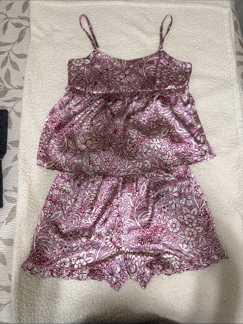 Floral Satin Cami & Short Pajama Set - Pink
